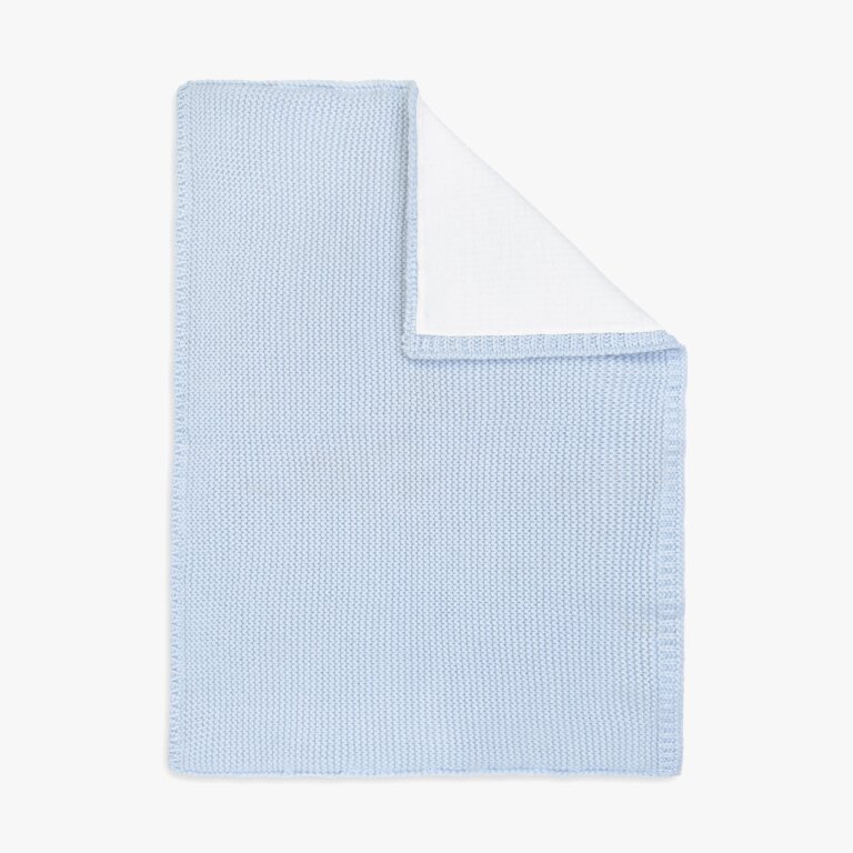 Cotton Knitted Baby Blanket In Blue