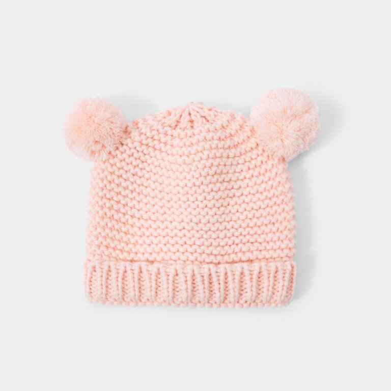Knitted Hat And Mittens Set In Pink