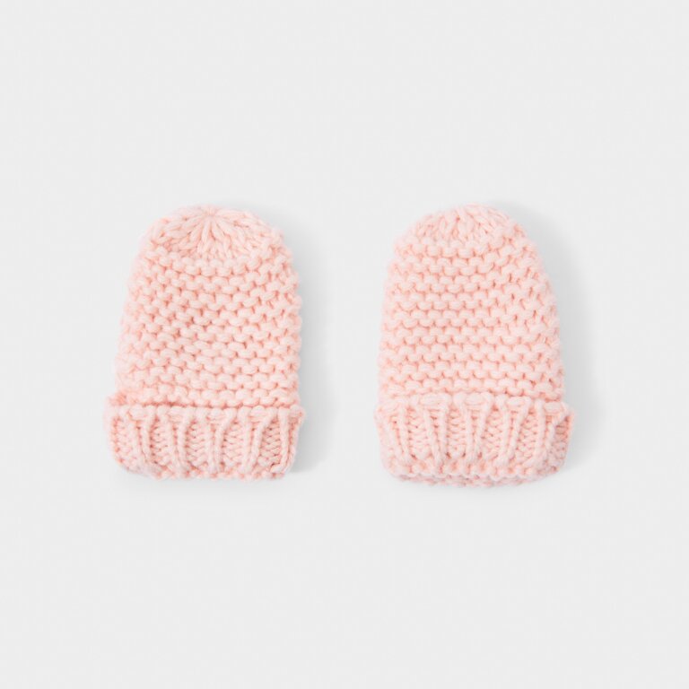 Knitted Hat And Mittens Set In Pink