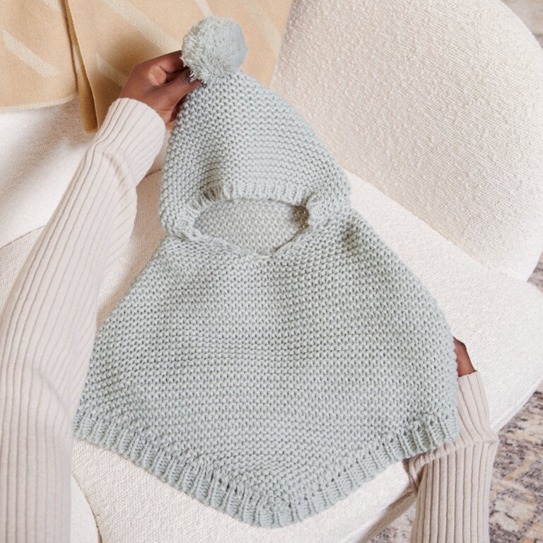 Knitted Baby Poncho in Cool Grey