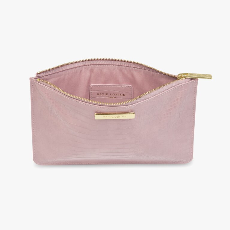 Celine Faux Croc Perfect Pouch in Pink