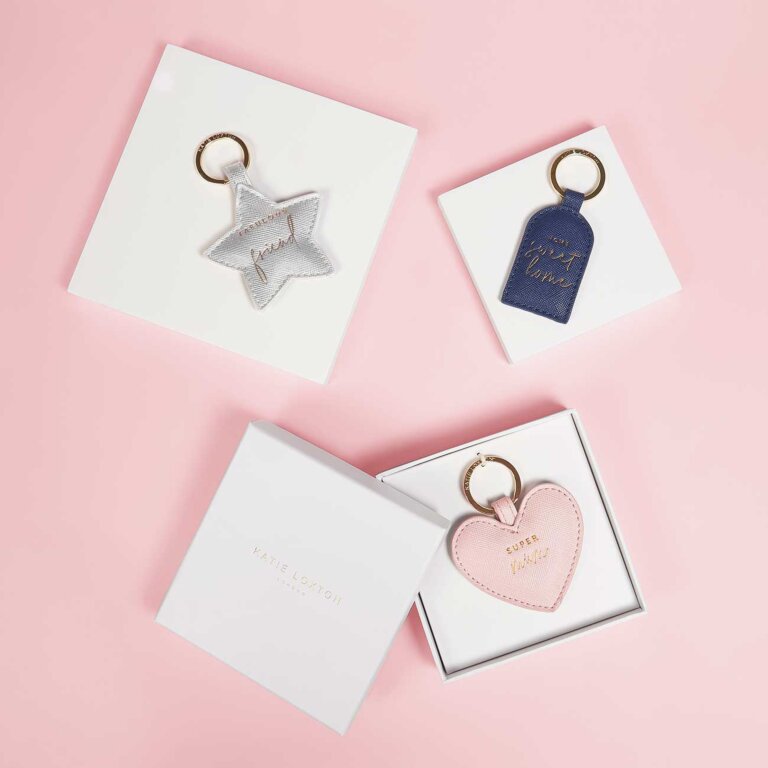 Beautifully Boxed Sentiment Keyring Super Mum In Nude Pink