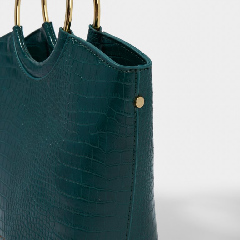 Hallie Hoop Faux Croc Purse in Forest Green