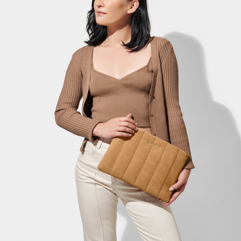 Kayla Quilted Clutch in Tan