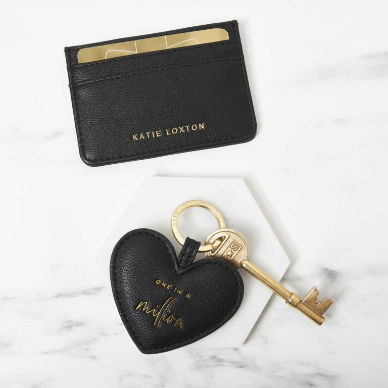 Heart Keyring And Card Holder Set 'One in A Million' in Black