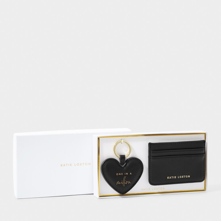 Heart Keyring And Card Holder Set 'One in A Million' in Black