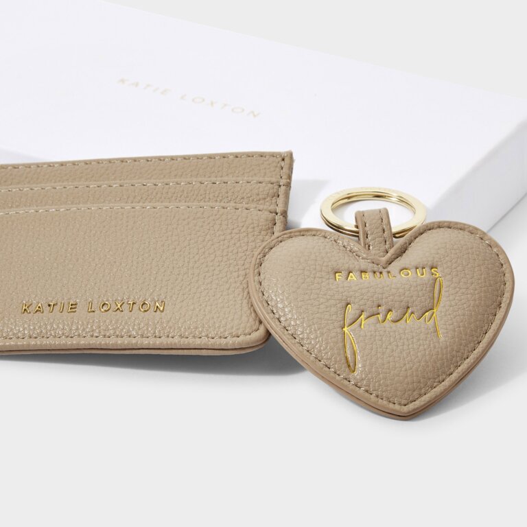 Heart Keyring And Card Holder Set 'Fabulous Friend' in Light Taupe