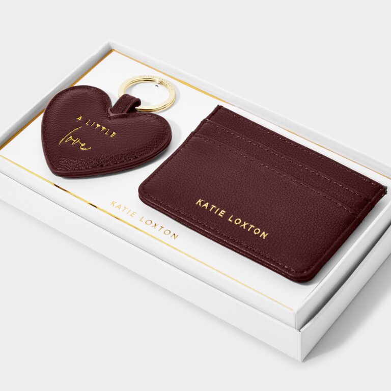 Heart Keyring And Card Holder Set 'A Little Love' in Plum