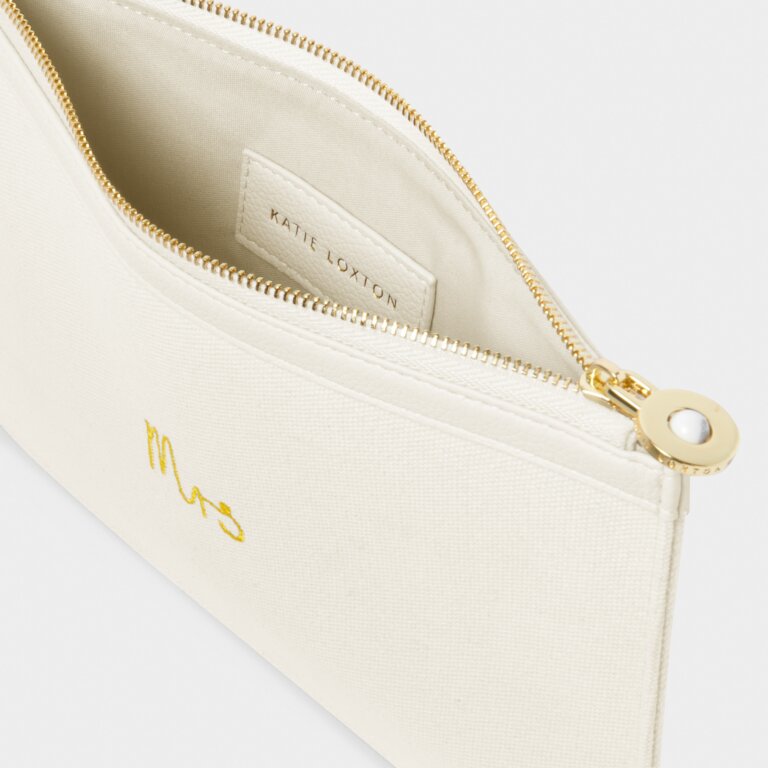 Bridal Canvas Pouch 'Mrs' in Off White