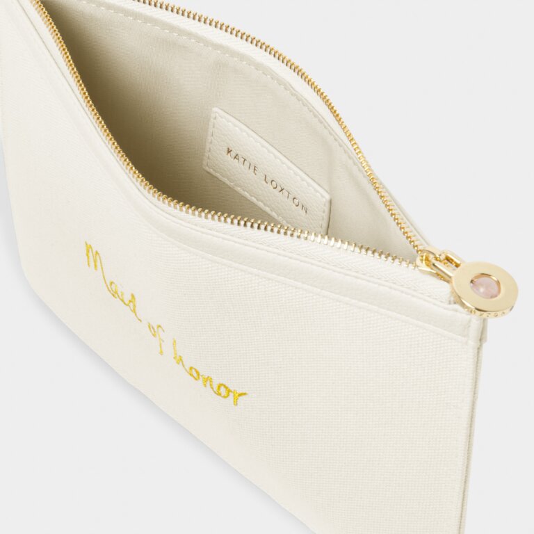 Bridal Canvas Pouch 'Maid Of Honor' In Off White