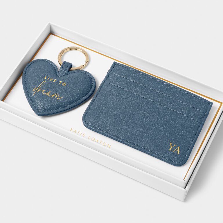 Heart Keyring And Card Holder Set 'Live To Dream' in Light Navy