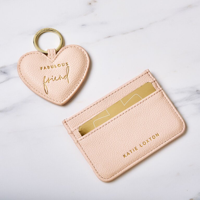 Heart Keyring And Card Holder Set 'Fabulous Friend' in Pink