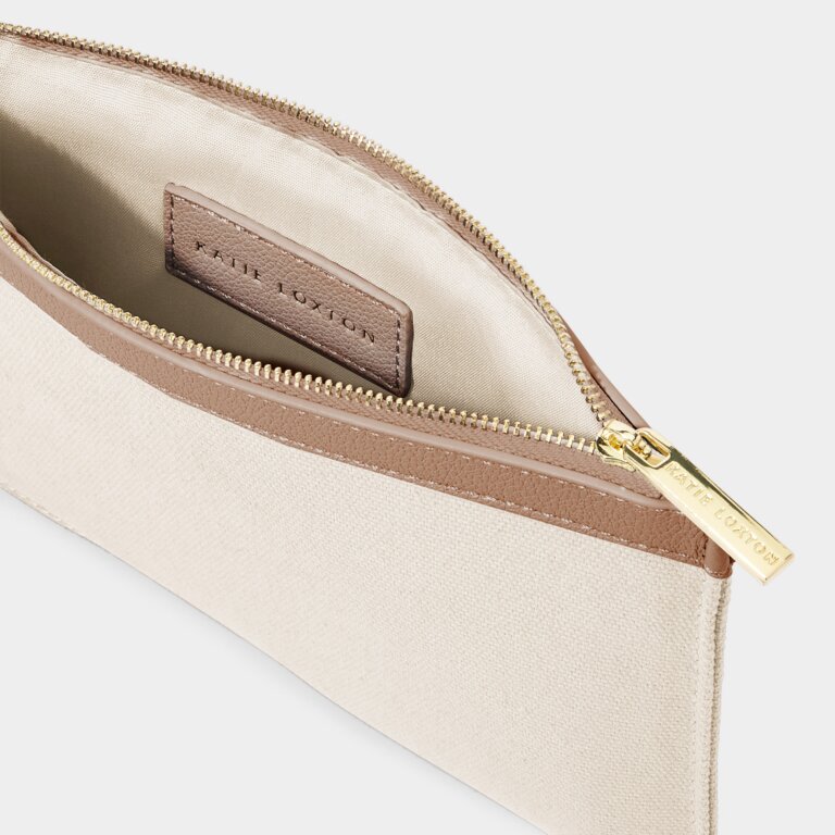 Amalfi Canvas Pouch in Off White and Soft Tan
