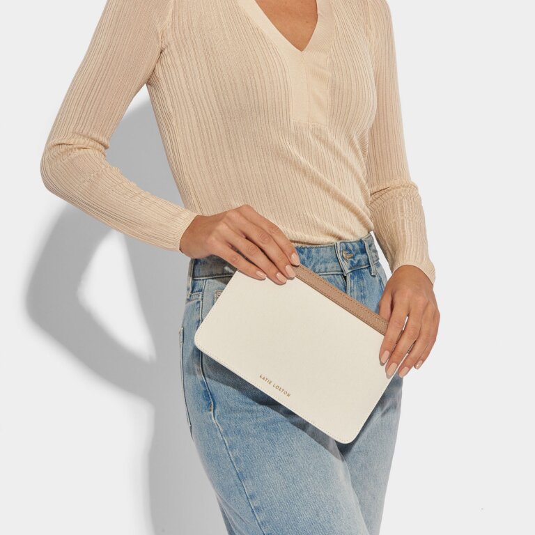Amalfi Canvas Pouch in Off White and Soft Tan