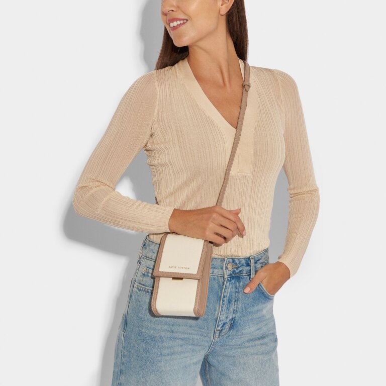 Amalfi Canvas Cell Bag in Off White and Soft Tan
