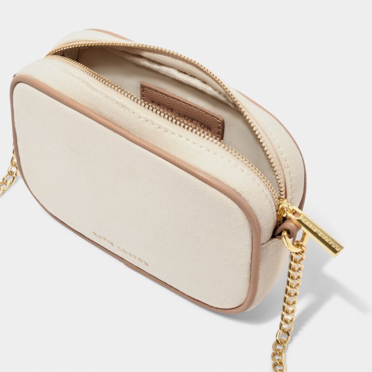 Amalfi Canvas Phone Bag in Off White And Soft Tan