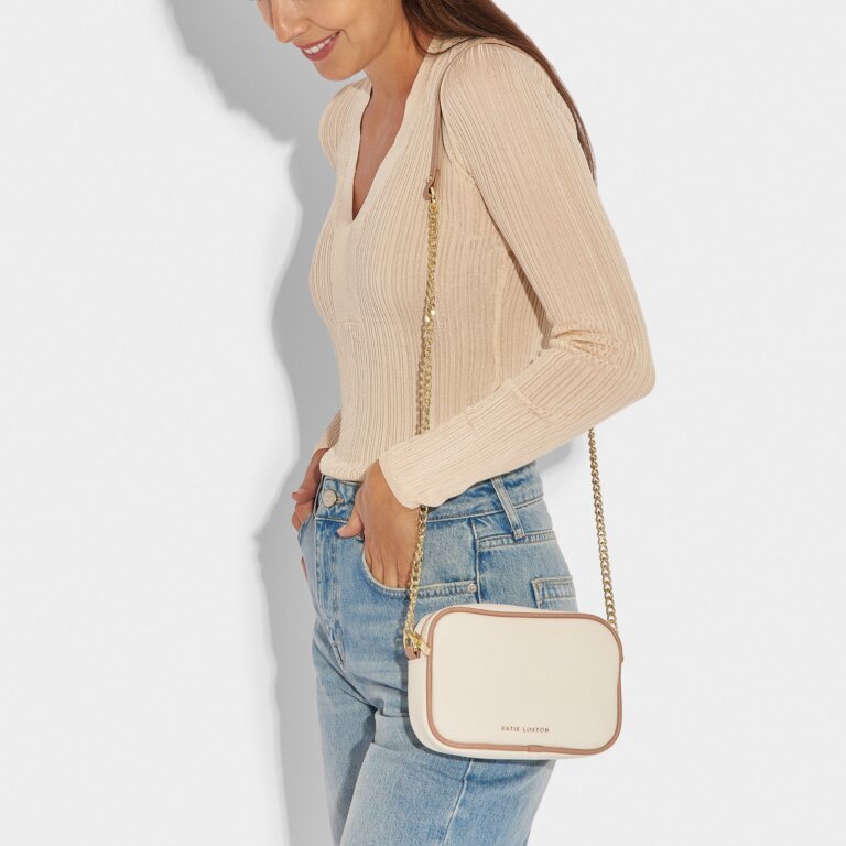 Amalfi Canvas Crossbody Bag in Off White And Soft Tan
