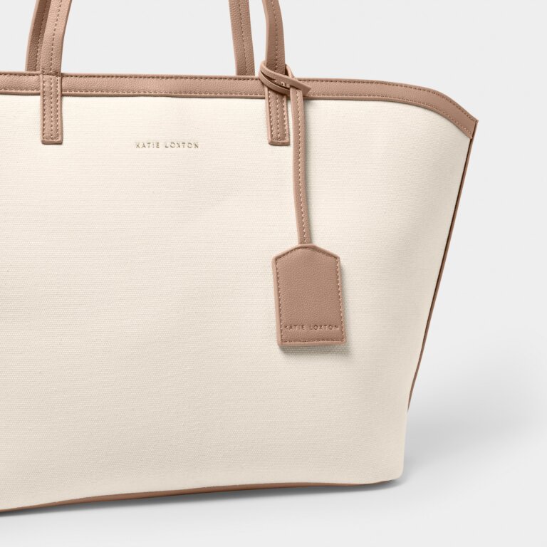 Amalfi Canvas Tote Bag In Off White And Soft Tan