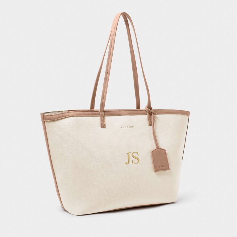 Amalfi Canvas Tote Bag In Off White And Soft Tan