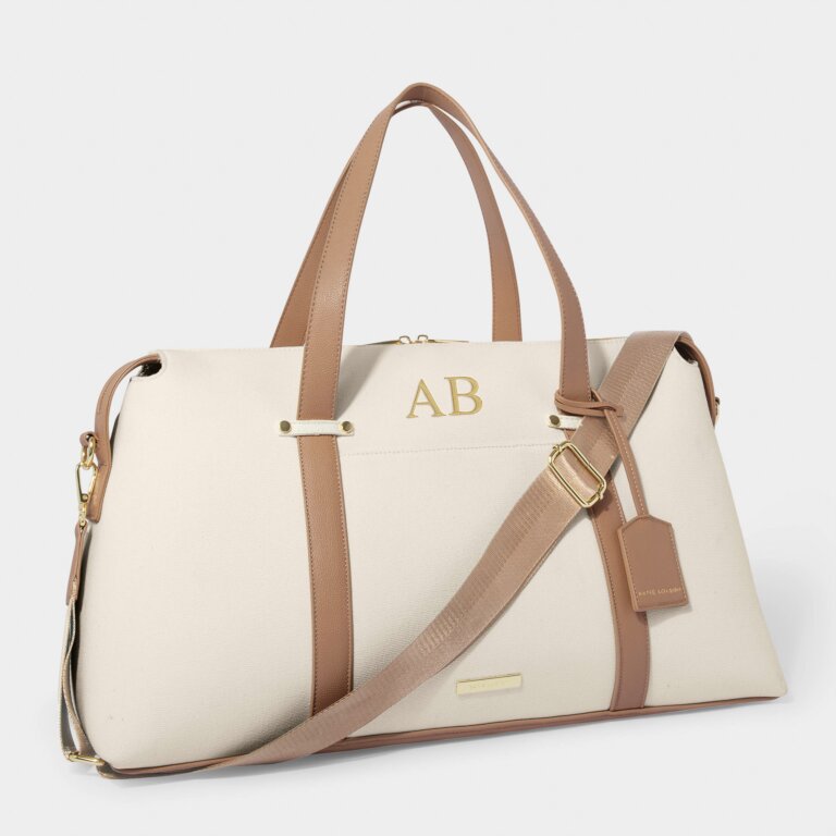 Amalfi Canvas Weekend Bag in Off White and Soft Tan