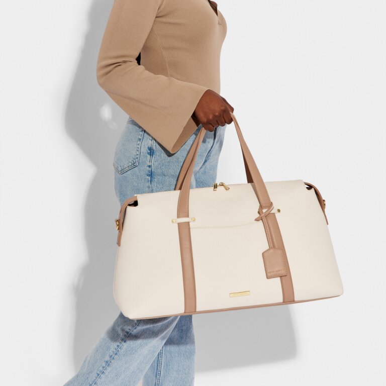 Amalfi Canvas Weekend Bag in Off White and Soft Tan