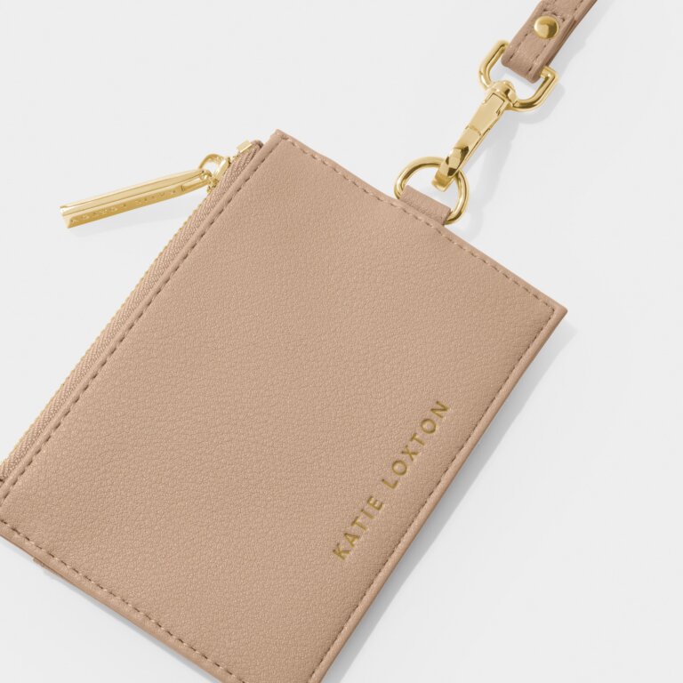 Ashley Card Holder With Strap in Soft Tan