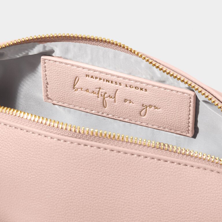 Secret Message Wash Bag 'Happiness Looks Beautiful On You' In Dusty Pink