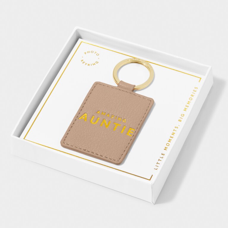 Beautifully Boxed Photo Keychain 'Amazing Auntie' In Soft Tan