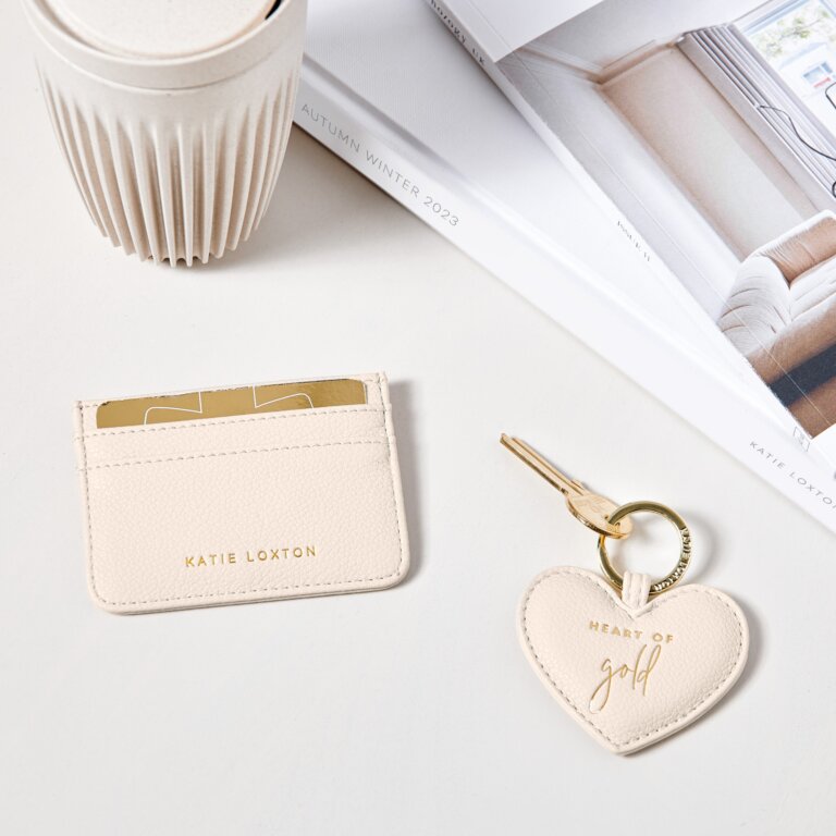 Heart Keychain And Card Holder Set 'Heart Of Gold' In Eggshell