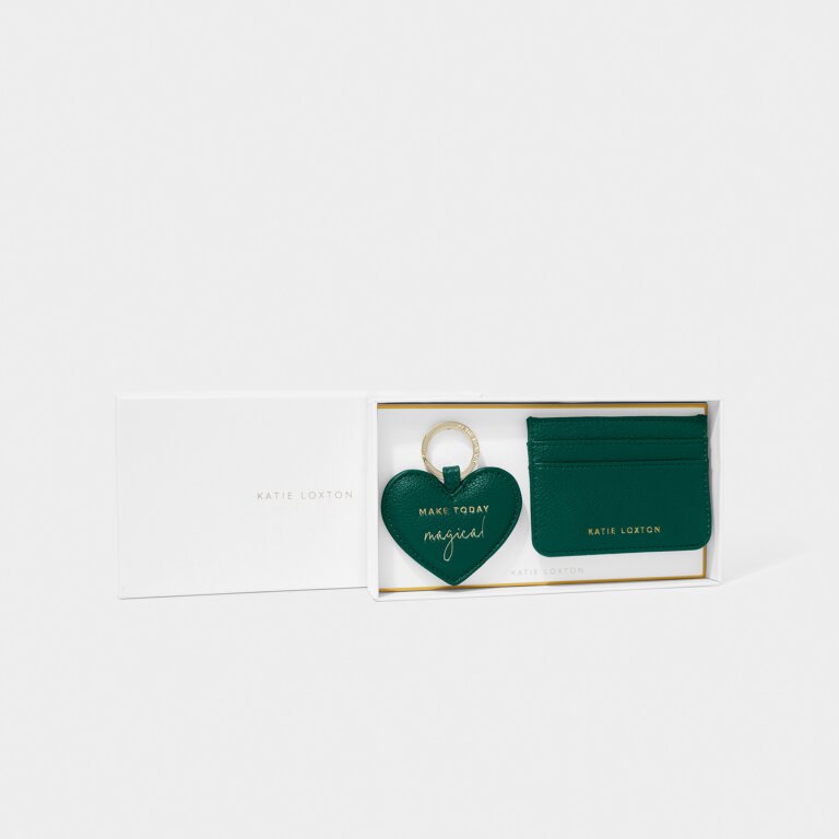 Heart Keychain And Card Holder Set 'Make Today Magical' In Emerald Green