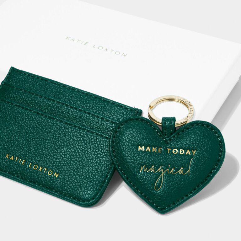 Heart Keyring And Card Holder Set 'Make Today Magical' in Emerald Green