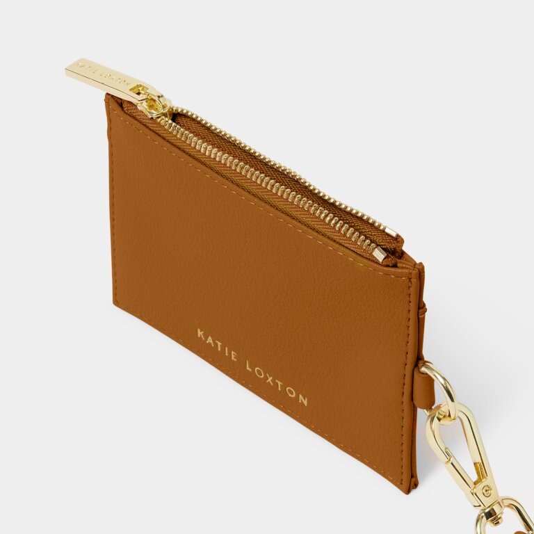 Ashley Card Holder With Strap in Tan