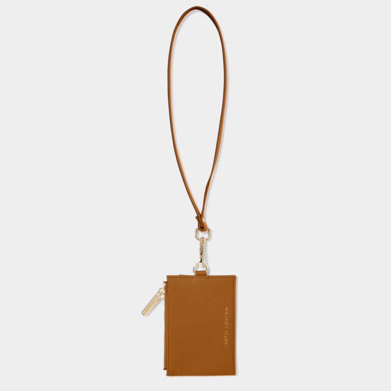 Ashley Card Holder With Strap in Tan