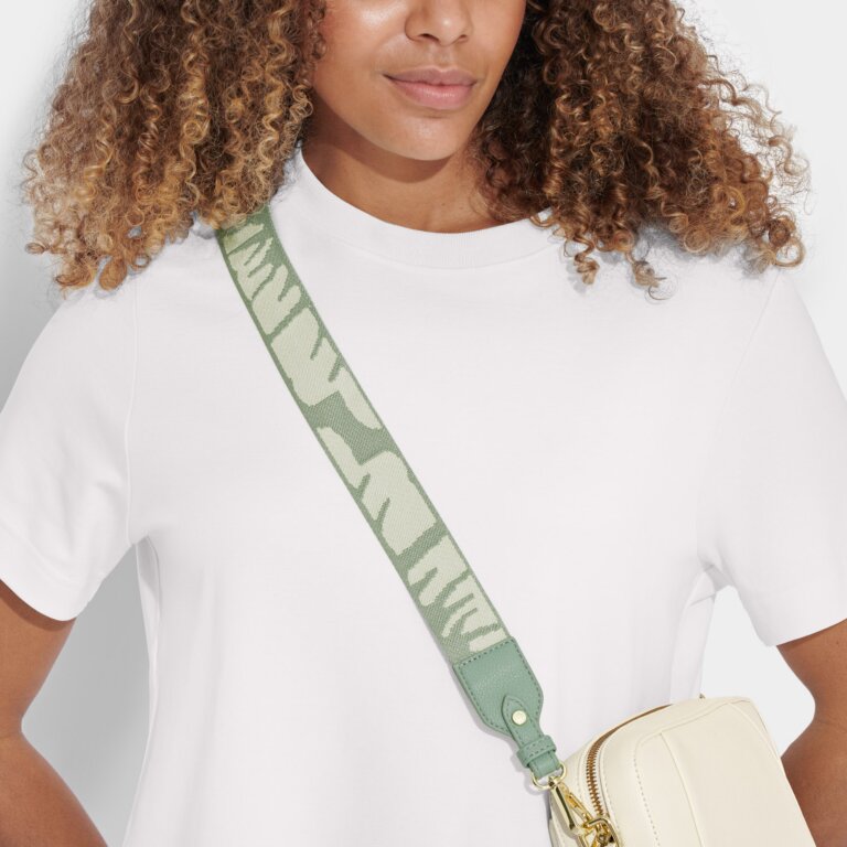 Abstract Canvas Bag Strap in Seafoam Green And Ivory