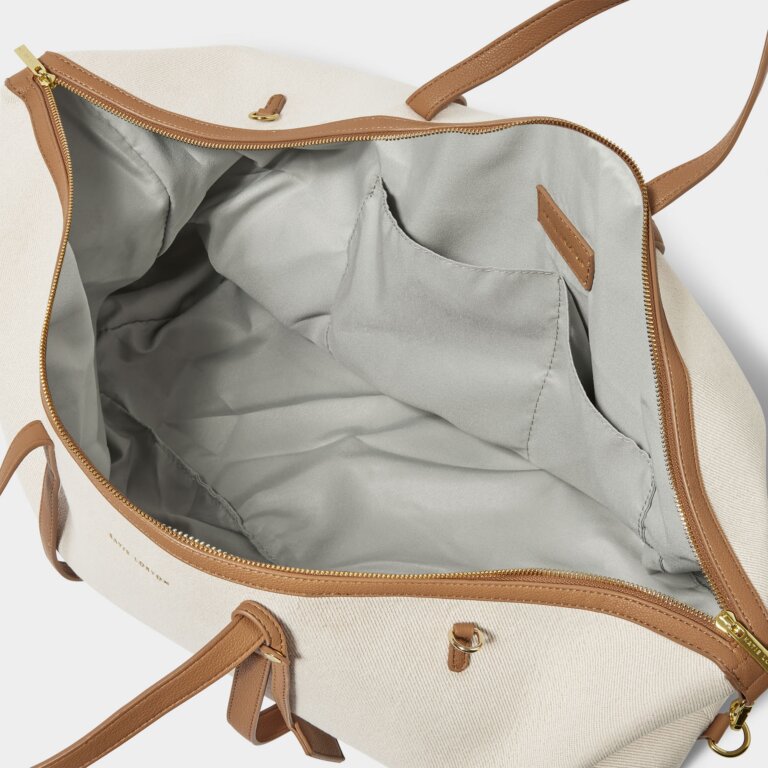 Capri Canvas Weekend Bag in Tan & Off White