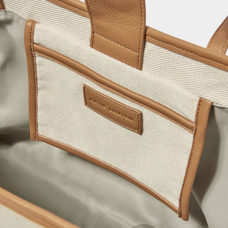 Capri Canvas Tote Bag in Tan & Off White