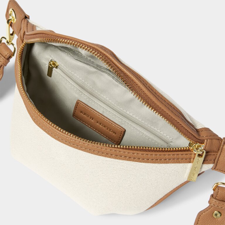 Capri Canvas Belt Bag in Tan & Off White
