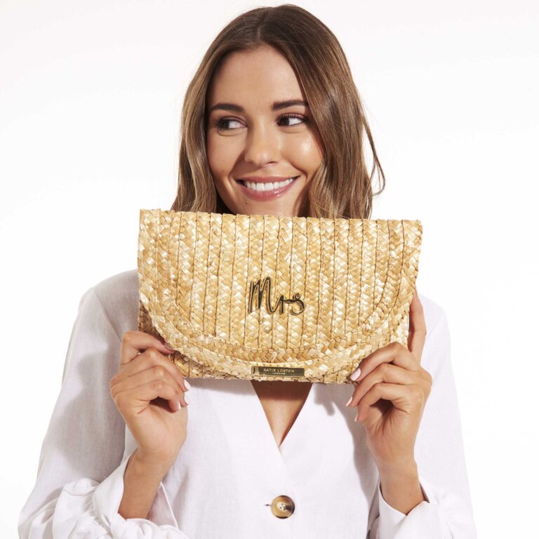 Sofia Straw Clutch Bag | Mrs | Natural/Gold