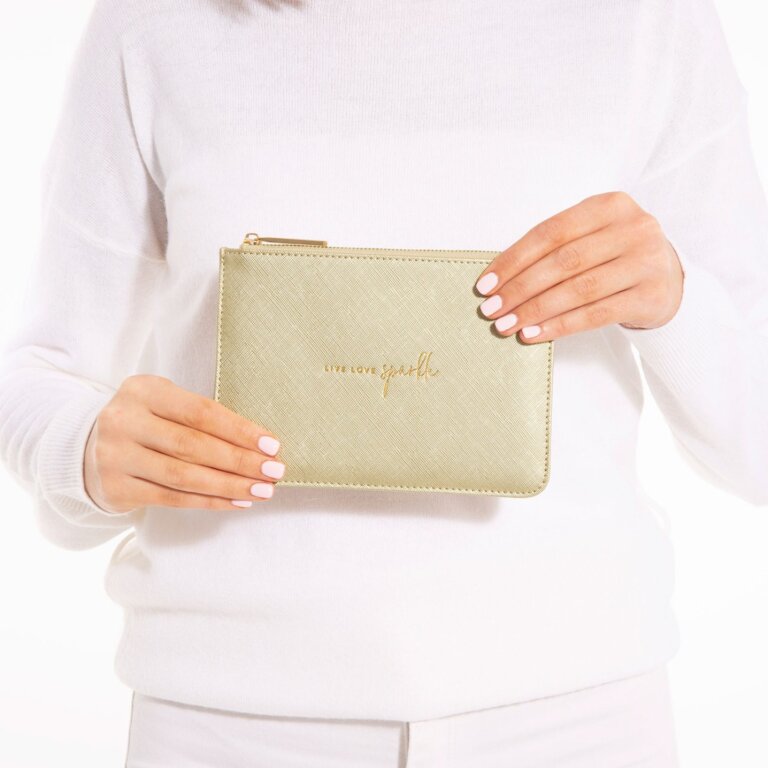 Live Love Sparkle Perfect Pouch in Metallic Gold