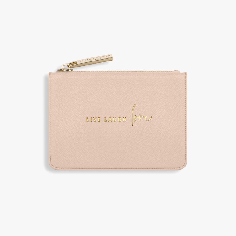 Stylish Structured Coin Purse 'Live Laugh Love' in Nude Pink