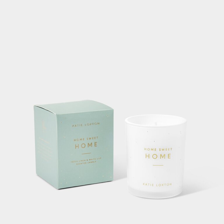 Sentiment Candle 'Home Sweet Home' In Fresh Linen And White Lily