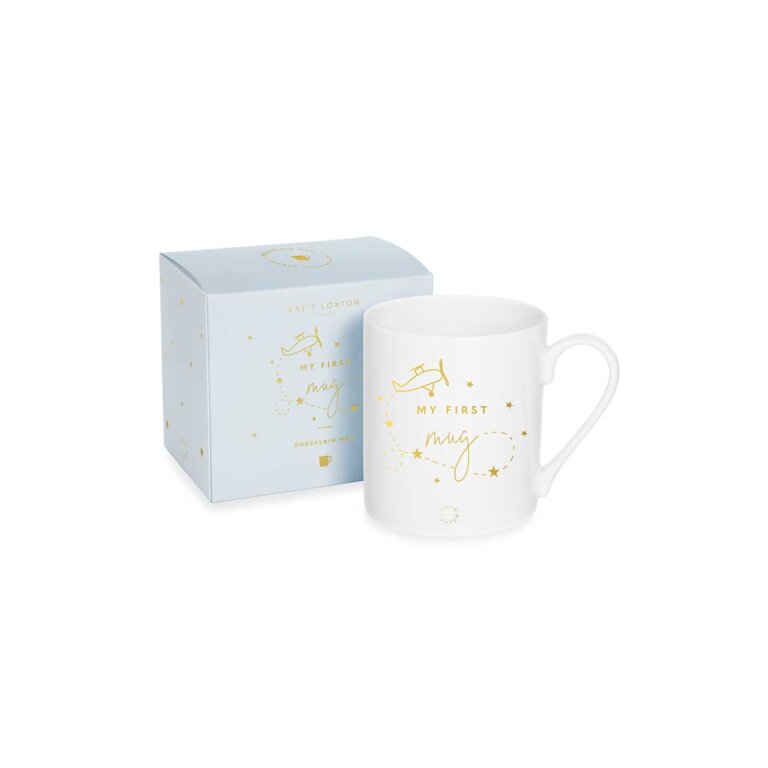 My First Baby Mug Aeroplane in White And Gold