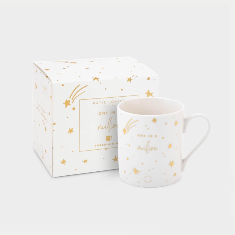 Boxed Porcelain Mug One In A Million In White And Gold