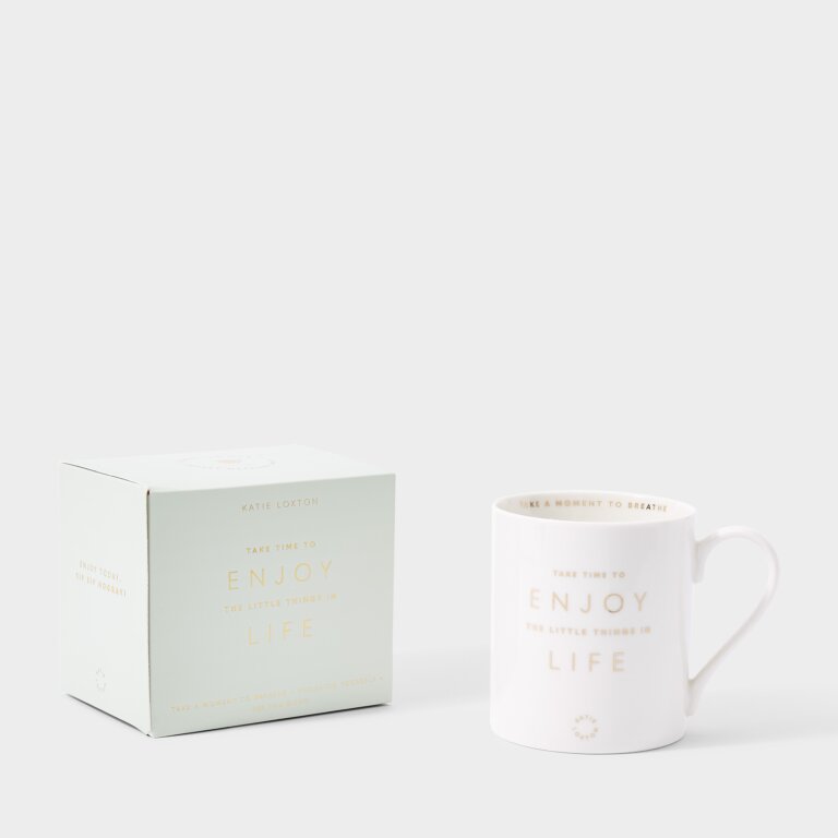 Porcelain Mug 'Take Time To Enjoy The Little Things In Life' in Sage Green