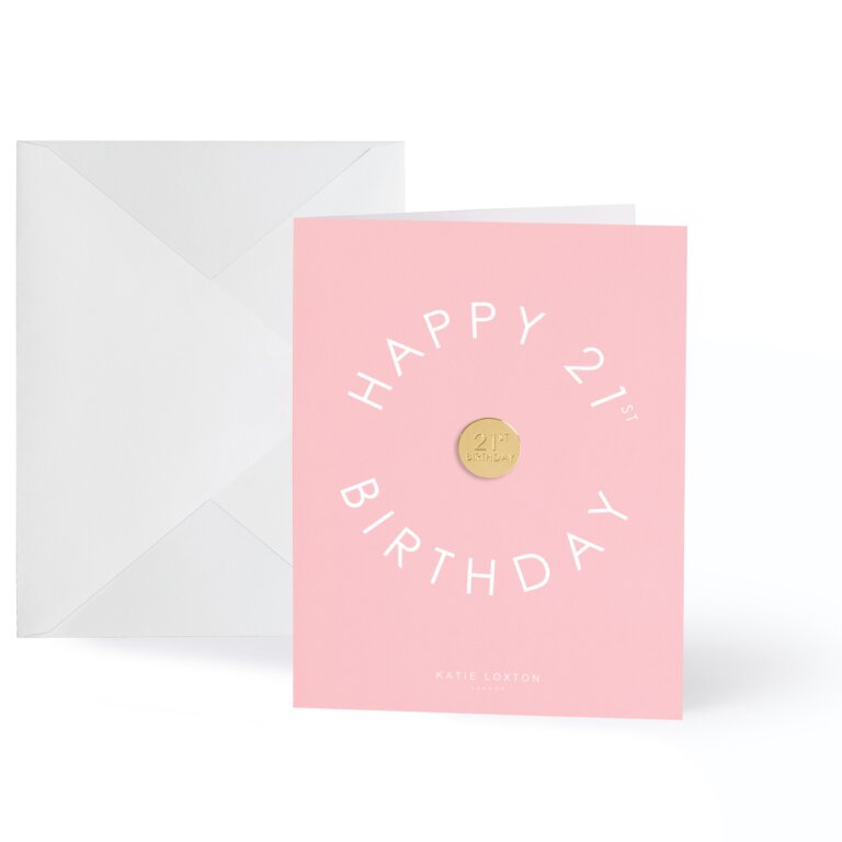 Gold Badge Greeting Card Happy 21St Birthday In Pink