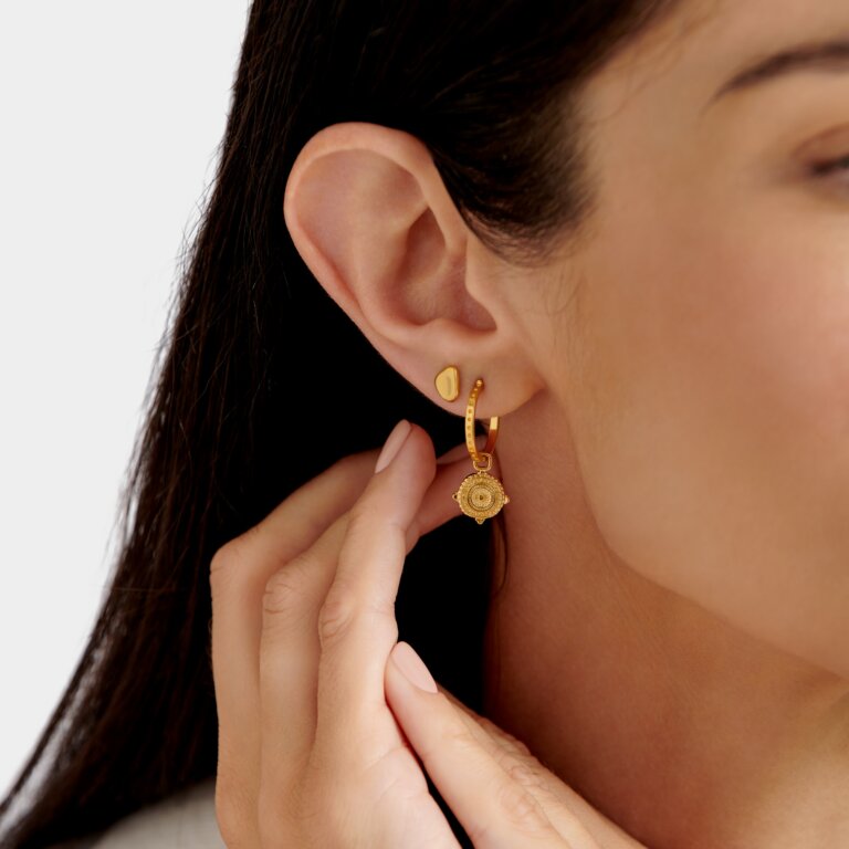 'Happiness' Waterproof Gold Antique Coin Hoop Earrings