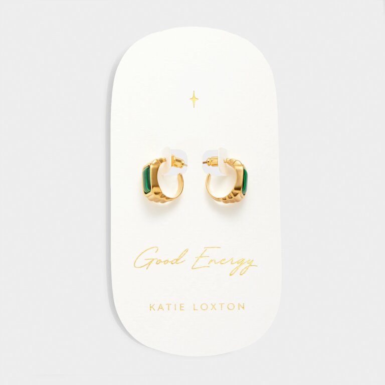 'Good Energy' Waterproof Gold Malachite Hoop Earrings