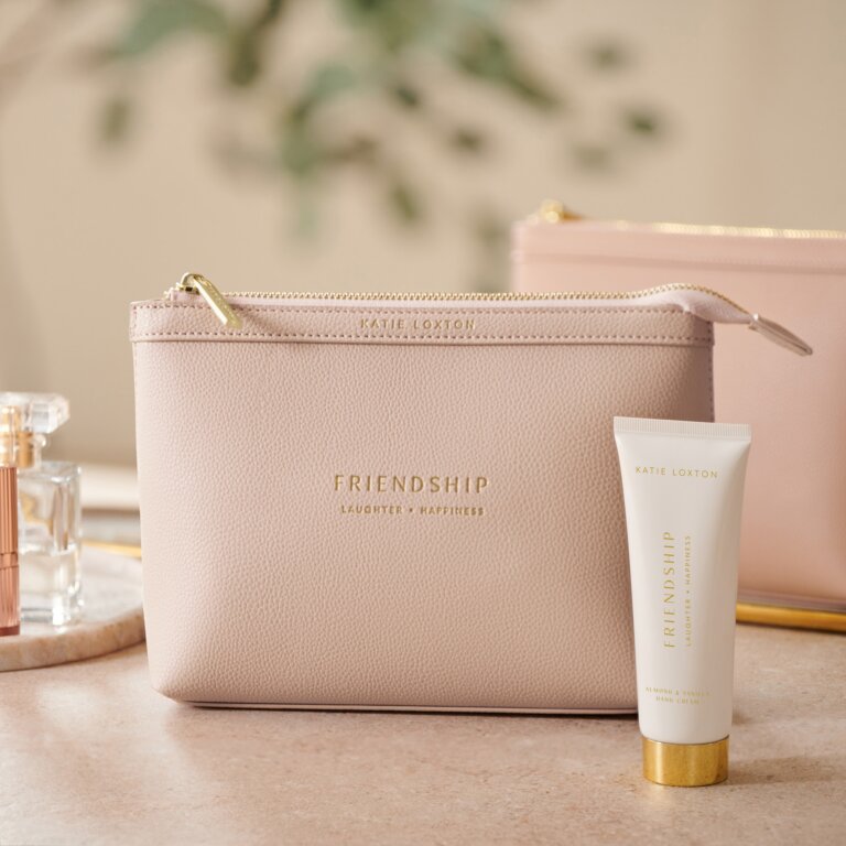 Make-Up Bag Set 'Friendship Laughter Happiness' in Nude Pink