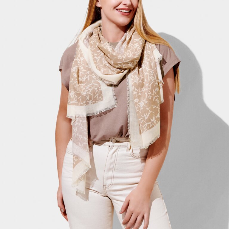 Star Outline Scarf in Taupe And Crème