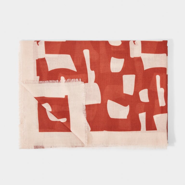Abstract Block Scarf in Red and Pale Pink